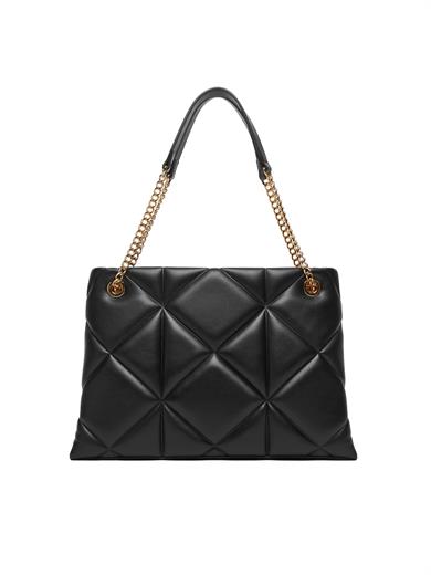 Love Moschino Kadın Kapitoneli Zincir Askı Deri Fermuar Kapama Siyah Omuz Çantası JC4040PP0NLC0-000
