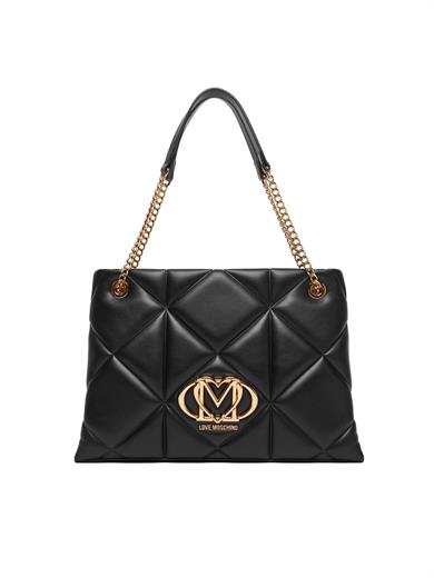 Love Moschino Kadın Kapitoneli Zincir Askı Deri Fermuar Kapama Siyah Omuz Çantası JC4040PP0NLC0-000
