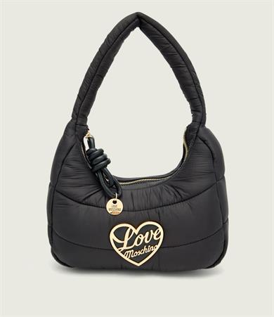 Love Moschino Kadın Kumaş Kapitoneli Metal Tokalı Fermuar Kapama Siyah Omuz Çantası JC4349PP0NKY1-00A
