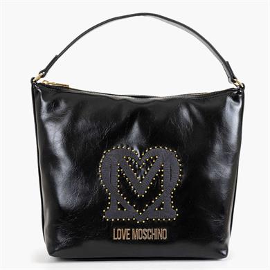 Love Moschino Kadın Logolu Deri Fermuarlı Günlük Kullanım Siyah Omuz Çantası JC4384PP0NKT0-000