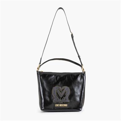 Love Moschino Kadın Logolu Deri Fermuarlı Günlük Kullanım Siyah Omuz Çantası JC4384PP0NKT0-000