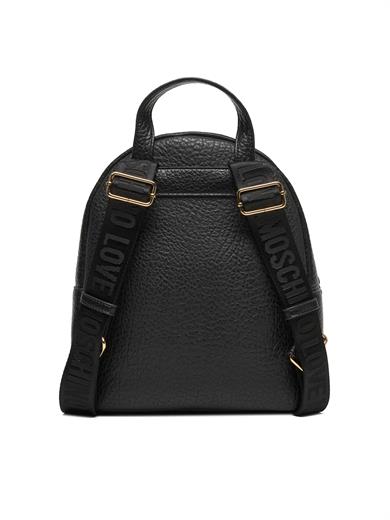 Love Moschino Kadın Metalik Logo Desenli Dokulu Deri Siyah Sırt Çantası JC4341PP0NK14-00A