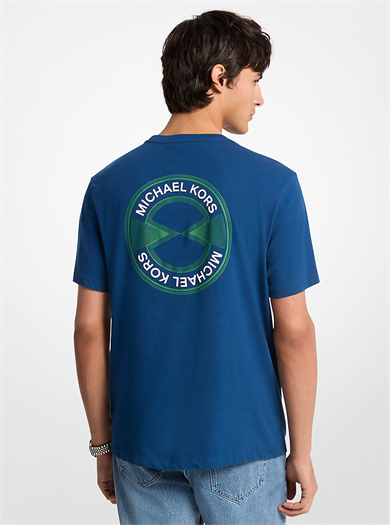 Michael Kors Erkek Bisiklet Yaka Kısa Kol Sırt Bölgesi Büyük Logo Pamuklu Mavi T-Shirt CR652VEFV4-RIVER BLUE