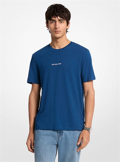 Michael Kors Erkek Bisiklet Yaka Kısa Kol Sırt Bölgesi Büyük Logo Pamuklu Mavi T-Shirt CR652VEFV4-RIVER BLUE