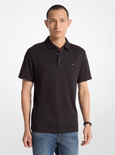 Michael Kors Erkek Kısa Kol Düğme Kapama Pamuklu Rahat Kesim Siyah Polo Yaka T-Shirt CB95FGVC93-BLACK