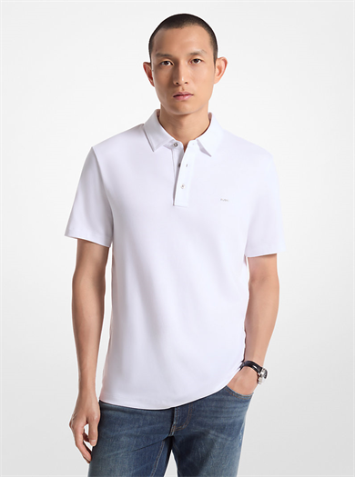 Michael Kors Erkek Kısa Kol Düğme Kapama Pamuklu Rahat Kesim Beyaz Polo Yaka T-Shirt CB95FGVC93-WHITE