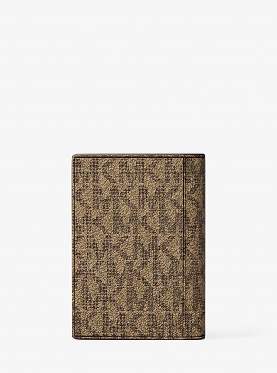 Michael Kors Erkek Nakit Para Bölmeli Monogram Logo Desenli Kanvas Kahverengi Cüzdan 39R6LHDF0B-HUSK