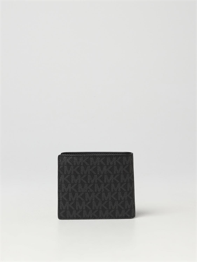 Michael Kors Erkek Nakit Para Bölmeli Monogram Logo Desenli Kanvas Kumaş Siyah Cüzdan 39F9LGYF5P-BLACK