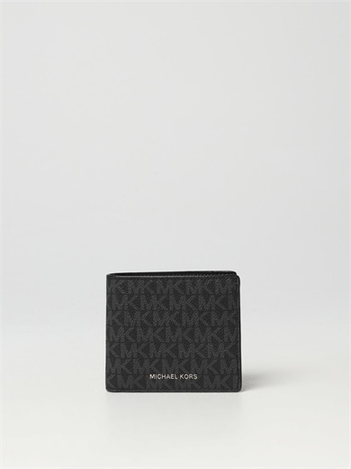 Michael Kors Erkek Nakit Para Bölmeli Monogram Logo Desenli Kanvas Kumaş Siyah Cüzdan 39F9LGYF5P-BLACK