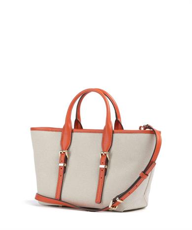 Michael Kors Kadın Çıkarılabilir ve Ayarlanabilir Omuz Askılı Ekstra İç Bölmeli Metalik Logo Kabartmalı Bej-Turuncu Omuz Çantası 30S5G9OS1C-ORNGPNCH