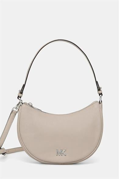 Michael Kors Kadın Çıkarılabilir ve Ayarlanabilir Omuz Askılı Fermuar Kapamalı Metalik Logo Kabartmalı Deri Bej Omuz Çantası 32S5S8QU1L-LIGHTSAND