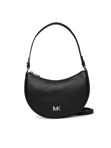 Michael Kors Kadın Çıkarılabilir ve Ayarlanabilir Omuz Askılı Fermuar Kapamalı Metalik Logo Kabartmalı Deri Siyah Omuz Çantası 32S5S8QU1L-BLACK
