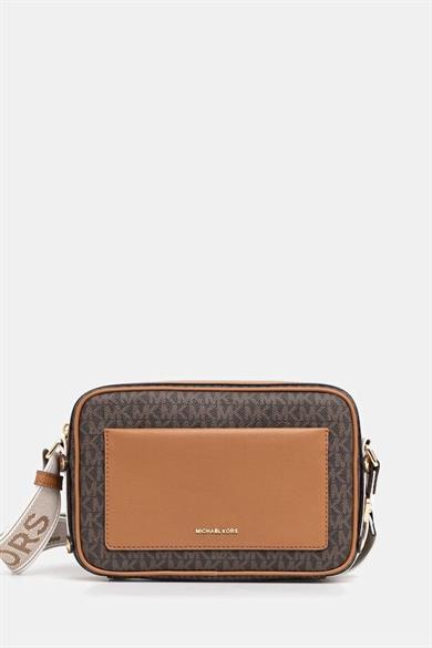 Michael Kors Kadın MK Yazı Desen Ön Bölüm Deri Cep Ayarlanabilir Askı Kahverengi Omuz Çantası 32R5G5VC9B-BRNACORN