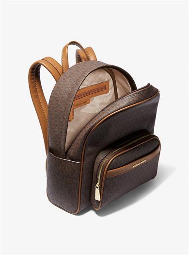 Michael Kors Kadın MK Yazı Desen Ön Küçük Fermuarlı Bölüm Ayarlanabilir Askı Deri Kahverengi Sırt Çantası 30S4G8XB2B-BRNACORN