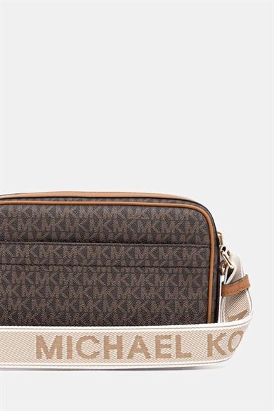 Michael Kors Kadın MK Yazı Desen Ön Bölüm Deri Cep Ayarlanabilir Askı Kahverengi Omuz Çantası 32R5G5VC9B-BRNACORN