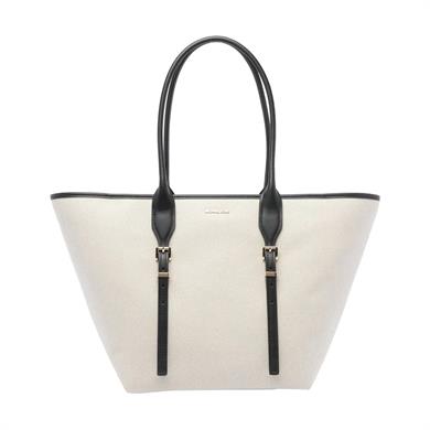 Michael Kors Kadın Pamuklu Kanvas Tote Deri Sap Siyah Omuz Çantası 30S5G9OT7C-BLACK