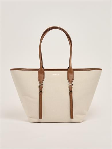 Michael Kors Kadın Pamuklu Kanvas Tote Deri Sap Bej Omuz Çantası 30S5G9OT7C-LUGGAGE