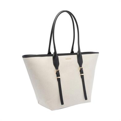 Michael Kors Kadın Pamuklu Kanvas Tote Deri Sap Siyah Omuz Çantası 30S5G9OT7C-BLACK