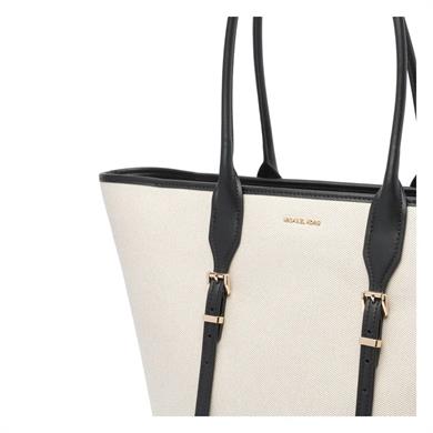 Michael Kors Kadın Pamuklu Kanvas Tote Deri Sap Siyah Omuz Çantası 30S5G9OT7C-BLACK