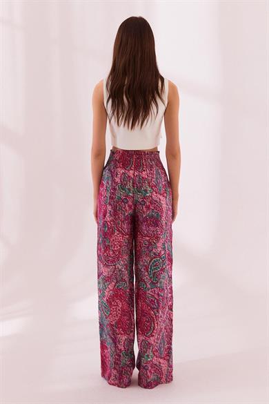 Naar Kadın Rahat Kalıp Beli Lastikli ve İp Bağlamalı Geniş Paça Kırmızı Pantolon NAAR12233-VİŞNE