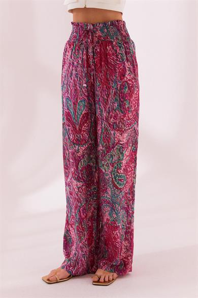 Naar Kadın Rahat Kalıp Beli Lastikli ve İp Bağlamalı Geniş Paça Kırmızı Pantolon NAAR12233-VİŞNE