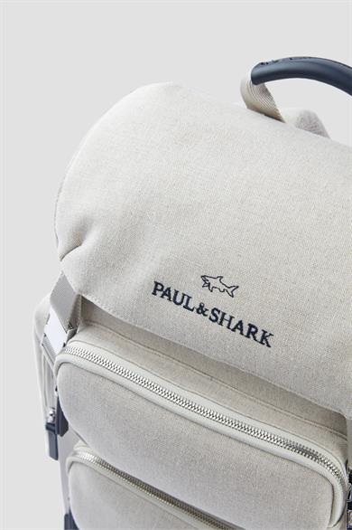 Paul Shark Erkek Deri Logo İşlemeli Ekstra Bölmeli Kompakt Kanvas Bej Sırt Çantası 25418102-347