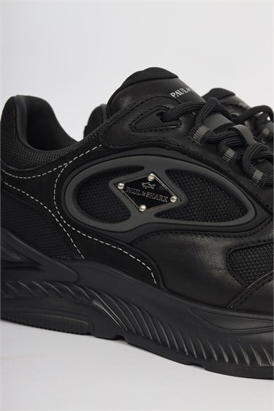 Paul Shark Erkek Deri ve File Detaylı Nefes Alabilen Düşük Bilekli Siyah Sneaker 16318020-011