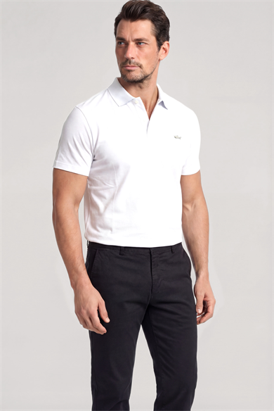 Paul Shark Erkek Düğme Kapama Kısa Kol %100 Pamuk Beyaz Polo Yaka T-Shirt 26411273-010