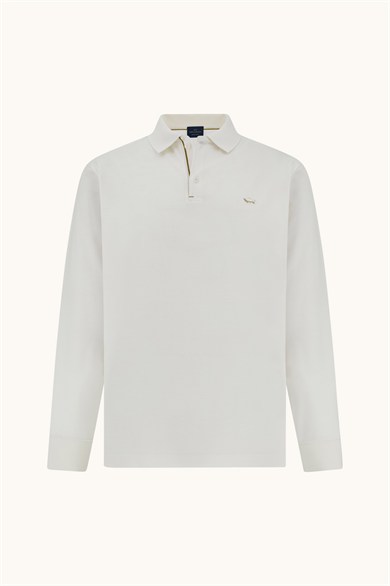 Paul Shark Erkek Düğme Kapama Uzun Kol Polo Yaka Reqgular Fit Beyaz-Altın Polo Yaka T-Shirt 15311727-46E