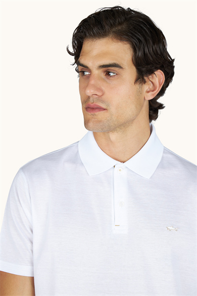 Paul Shark Erkek Düğme Kapama Kısa Kol %100 Pamuk Beyaz-Altın Polo Yaka T-Shirt 26411224A-10E