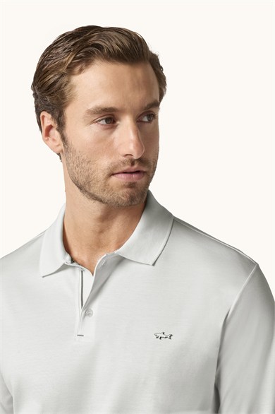 Paul Shark Erkek Düğme Kapama Uzun Kol Polo Yaka Reqgular Fit Beyaz-Altın Polo Yaka T-Shirt 15311727-46E