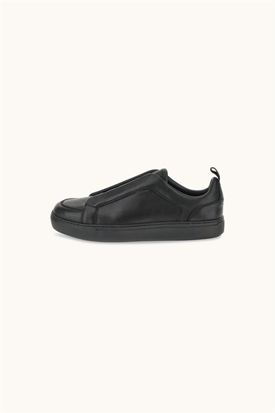 Paul Shark Erkek Hakiki Deri Yanları Lastikli Logo Kabartmalı Siyah Sneaker 16318013-011