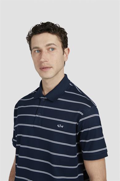 Paul Shark Erkek Kısa Kol Polo Yaka Çizgi Desen Pike Örgü Lacivert-Beyaz Polo Yaka T-Shirt 25411304-373