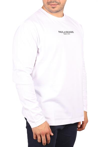 Paul Shark Erkek Marka Logolu Uzun Kollu Rahat Beyaz T-Shirt 13311624-010
