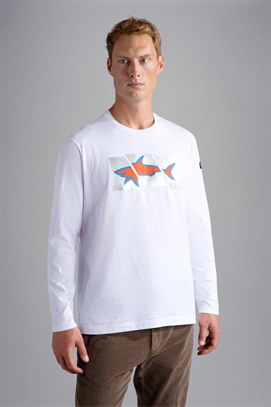 Paul Shark Erkek Marka Logolu Uzun Kollu Rahat Beyaz T-Shirt 13311667-010