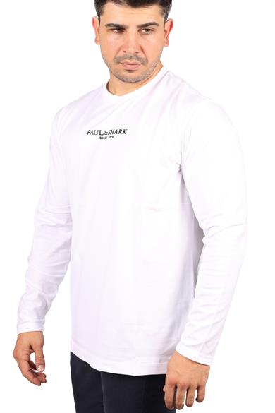 Paul Shark Erkek Marka Logolu Uzun Kollu Rahat Beyaz T-Shirt 13311624-010