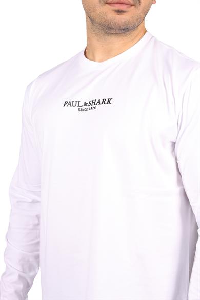 Paul Shark Erkek Marka Logolu Uzun Kollu Rahat Beyaz T-Shirt 13311624-010