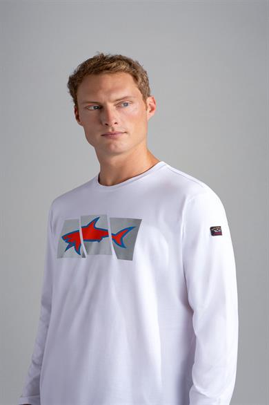 Paul Shark Erkek Marka Logolu Uzun Kollu Rahat Beyaz T-Shirt 13311667-010