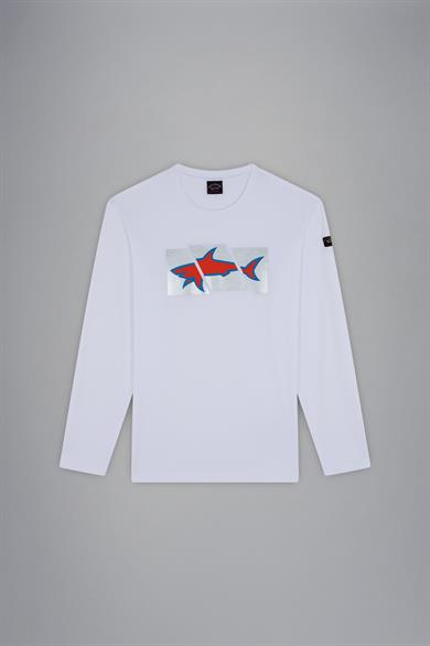 Paul Shark Erkek Marka Logolu Uzun Kollu Rahat Beyaz T-Shirt 13311667-010