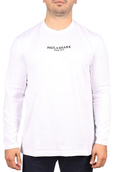 Paul Shark Erkek Marka Logolu Uzun Kollu Rahat Beyaz T-Shirt 13311624-010