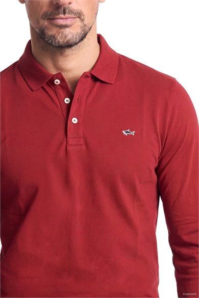 Paul Shark Erkek Normal Kalıp Pamuklu Pike Kumaşlı Logo Nakışlı Kısa Kollu Koyu Kırmızı Polo Yaka T-Shirt 99311003-142