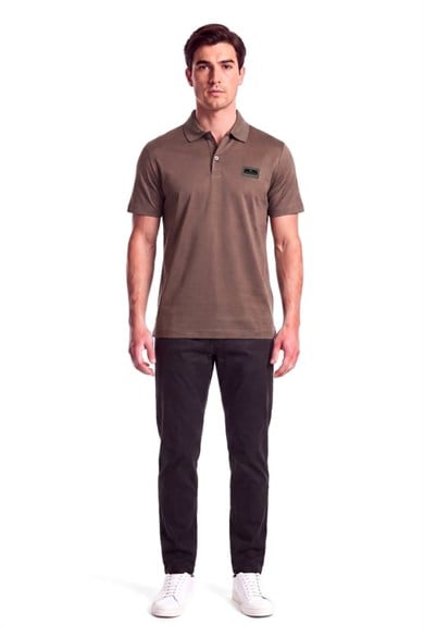 Paul Shark Erkek Normal Kalıp Logo Etiketli Esnek Pamuklu Kısa Kollu Kahverengi Polo Yaka T-Shirt 16311719A-36D