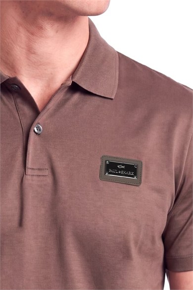 Paul Shark Erkek Normal Kalıp Logo Etiketli Esnek Pamuklu Kısa Kollu Kahverengi Polo Yaka T-Shirt 16311719A-36D