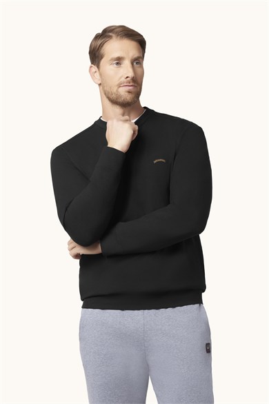 Paul Shark Erkek Normal Kesim Logo Detaylı Yuvarlak Yakalı Pamuklu Uzun Kollu Siyah Sweatshirt 16311828-011