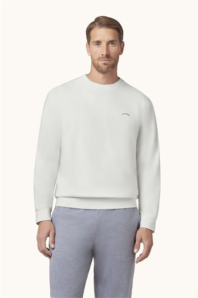 Paul Shark Erkek Normal Kesim Logo Detaylı Yuvarlak Yakalı Pamuklu Uzun Kollu Beyaz Sweatshirt 16311828-965