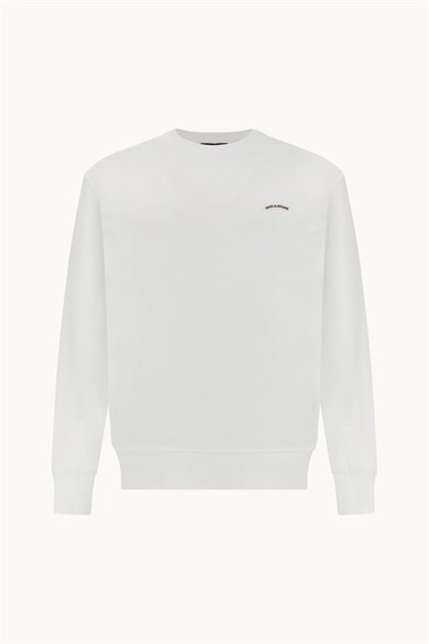 Paul Shark Erkek Normal Kesim Logo Detaylı Yuvarlak Yakalı Pamuklu Uzun Kollu Beyaz Sweatshirt 16311828-965