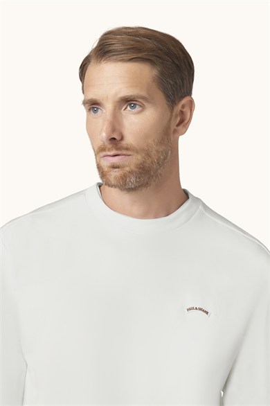 Paul Shark Erkek Normal Kesim Logo Detaylı Yuvarlak Yakalı Pamuklu Uzun Kollu Beyaz Sweatshirt 16311828-965