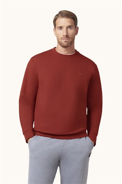 Paul Shark Erkek Normal Kesim Logo Detaylı Yuvarlak Yakalı Pamuklu Uzun Kollu Kırmızı Sweatshirt 16311828-636