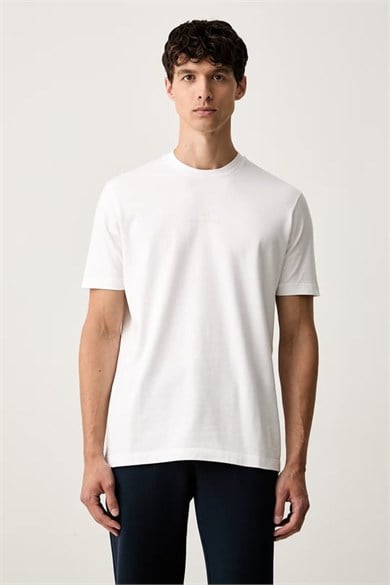 Paul Shark Erkek Rahat Kalıp Logo Kabartmalı Pamuklu Kısa Kollu Beyaz T-Shirt 16311601A-965