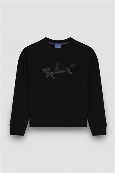 Paul Shark Erkek Rahat Kalıp Büyük Shark Logolu Pamuklu Uzun Kollu Siyah Sweatshirt 15311848-011